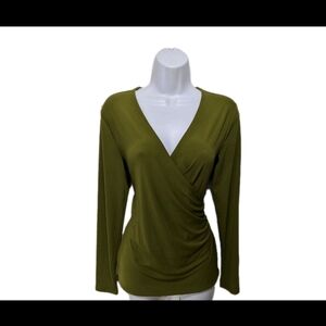 Ann Taylor Wrap Top Blouse Long Sleeve Olive M City Minimalist #7800